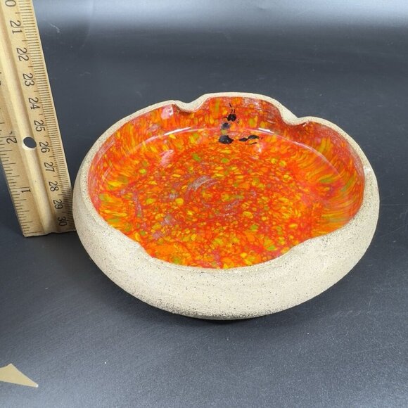 Hand Made Studio Art Pottery Ashtray Trinket Dish Folded Edges Artist Signed VTG - Picture 4 of 12